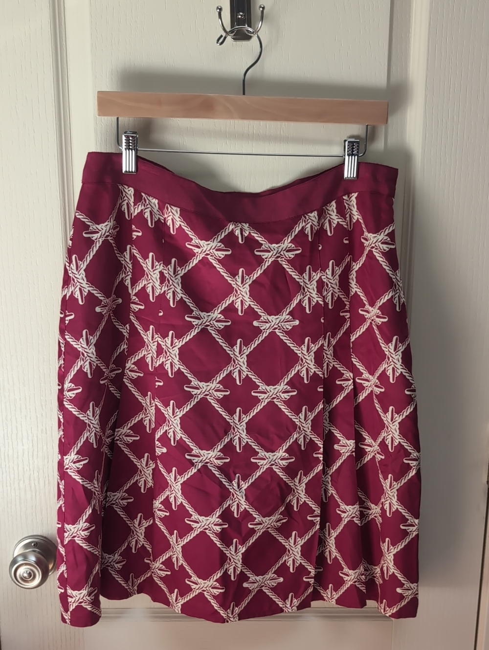 Vineyard Vines Silk Burgundy Rope-Print A-Line Skirt